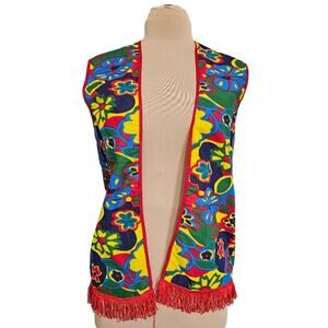 Costume Vest Hippie Dippie Chic Retro 70s Fringe Gypsy Vibrant Colorful Novelty